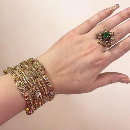 Elegant Antique Gold Bangles Set with Ornate Detailing – Traditional Bridal Jewelry