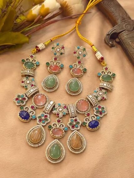 Royal Navratna Necklace Set with multicolor gemstones