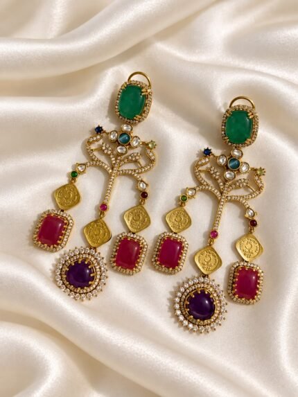 Sabyasachi-Inspired Heritage Earrings with peacock detailing
