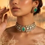 Zainab Choker Set with emerald-green stones and pearl edging
